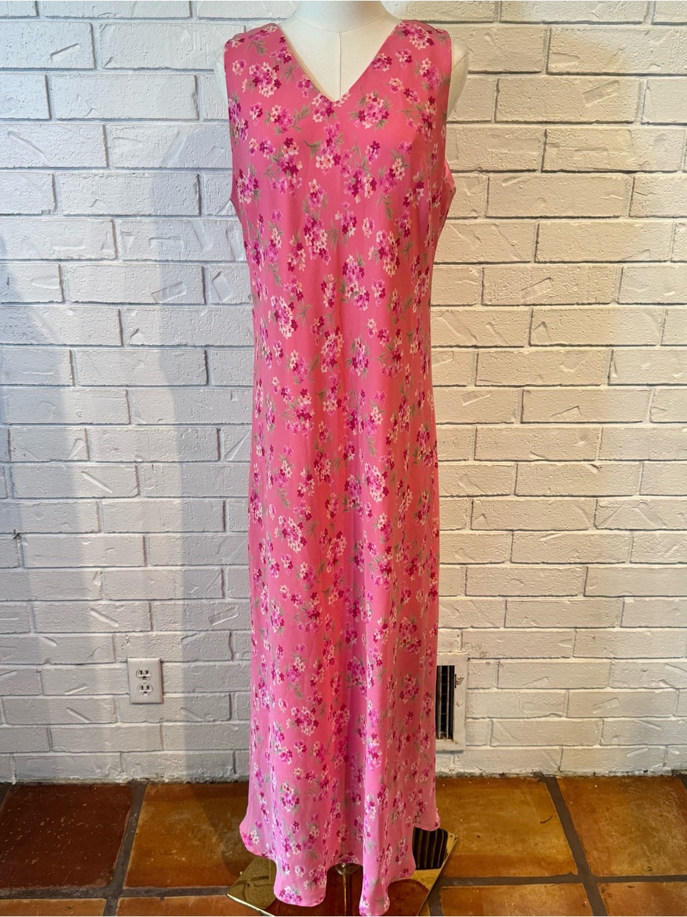 Vintage Y2K K studio Pink Floral V-Neck Maxi Dress Womens 18